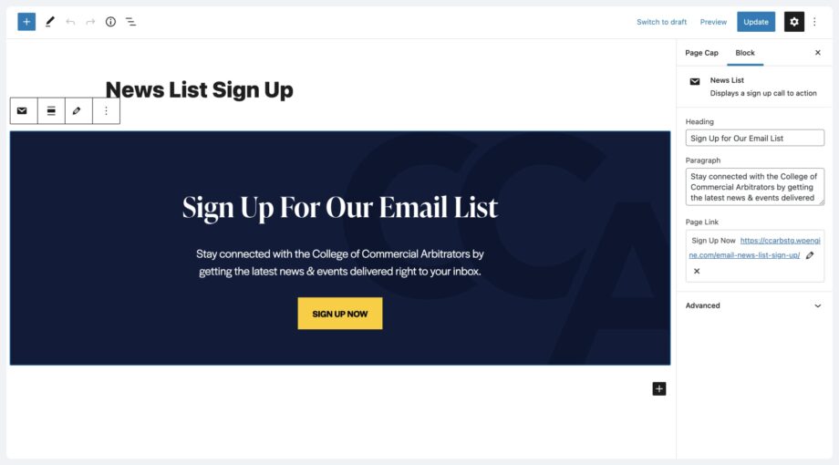 Screen shot of page cap