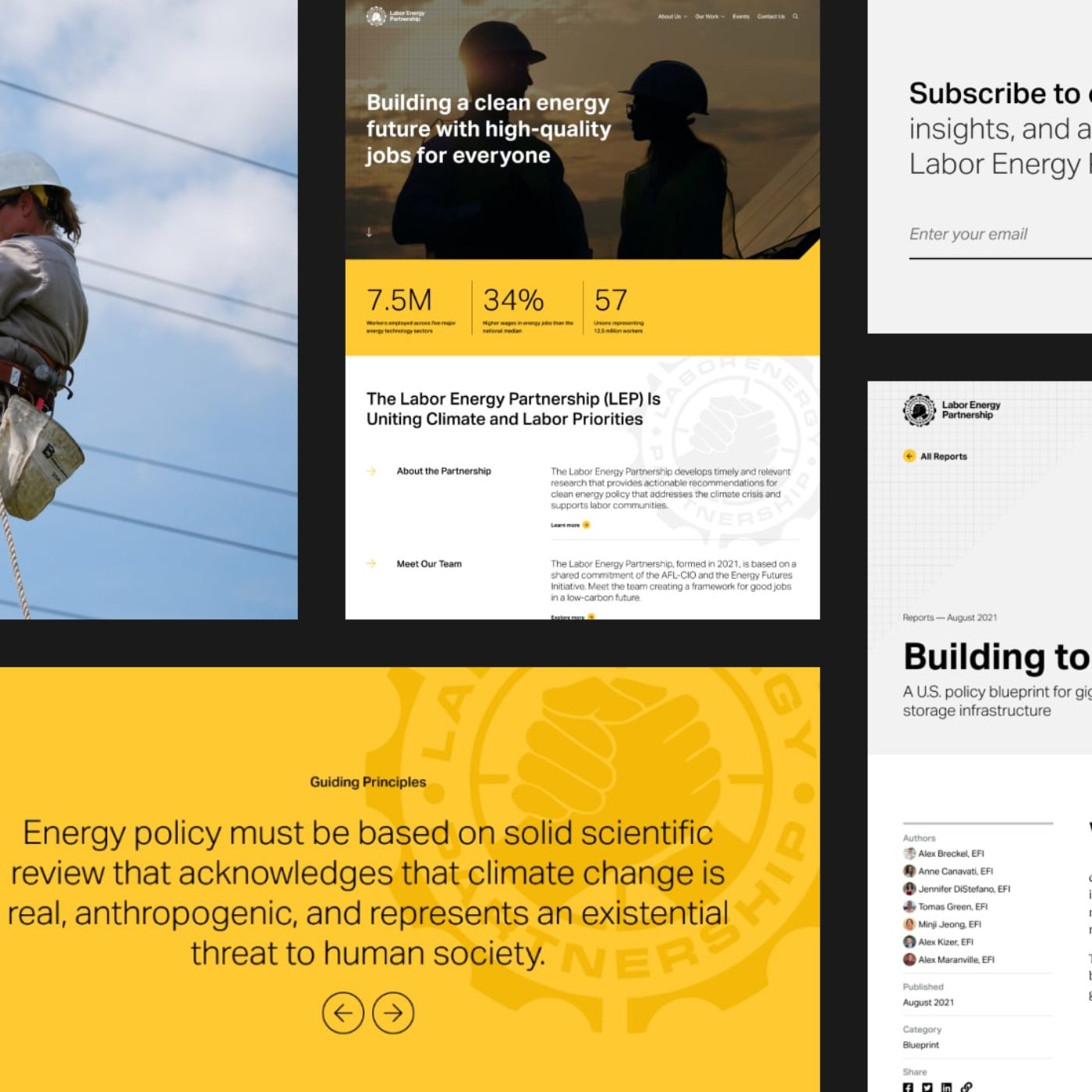 Interface images for labor energy partnership's website