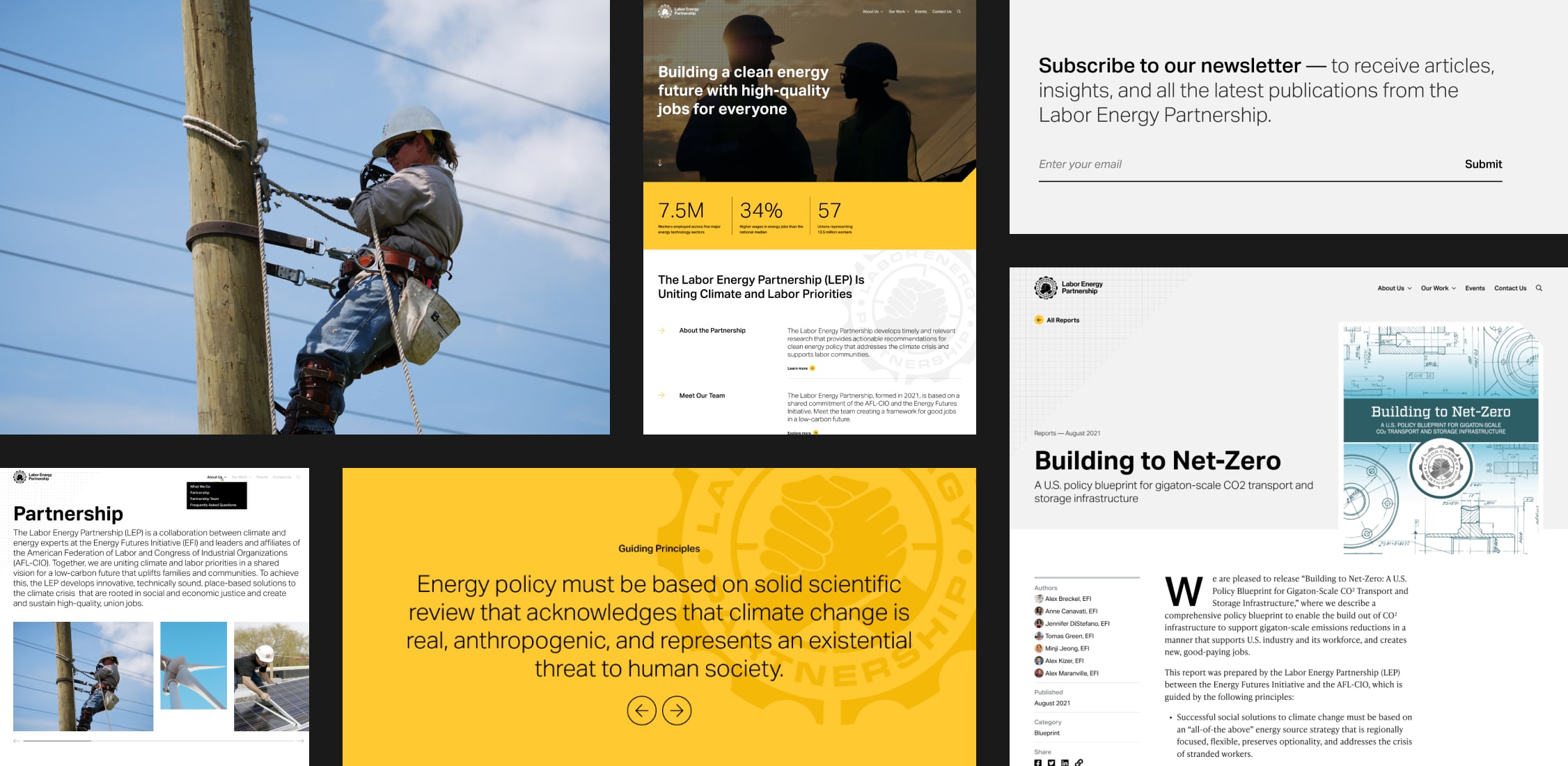Interface images for labor energy partnership's website