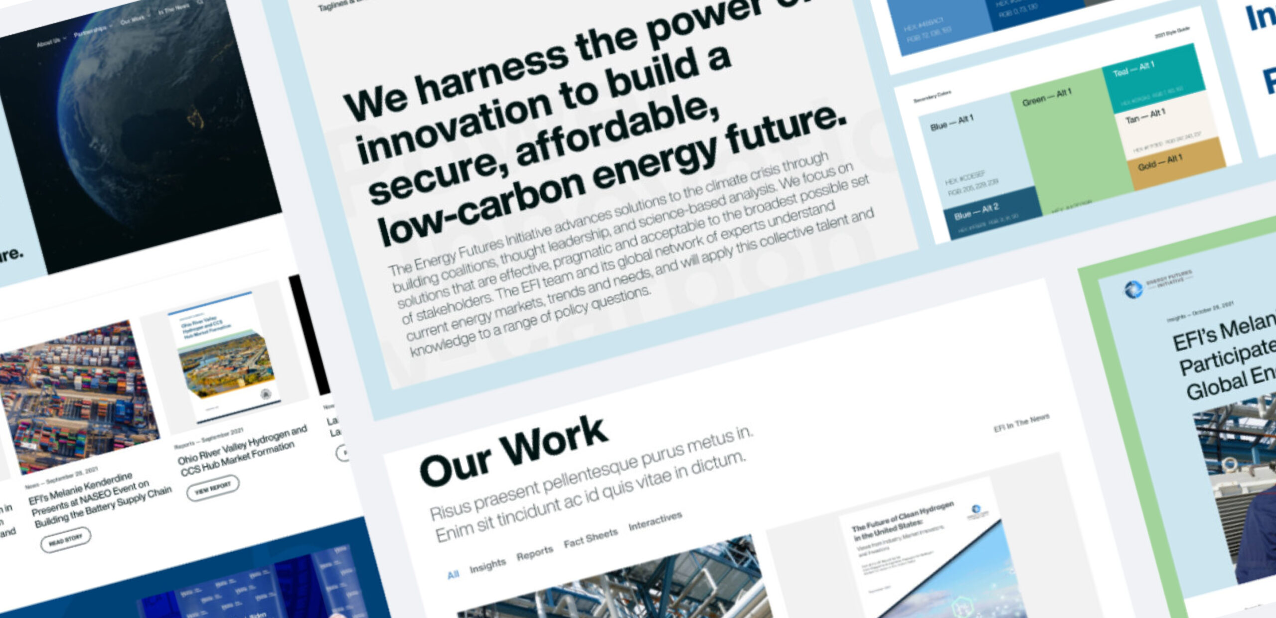 Samples interface work from the Energy Future Initiatives WordPress website.